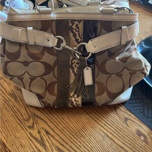 Coach Brown and Cream Shoulder Bag